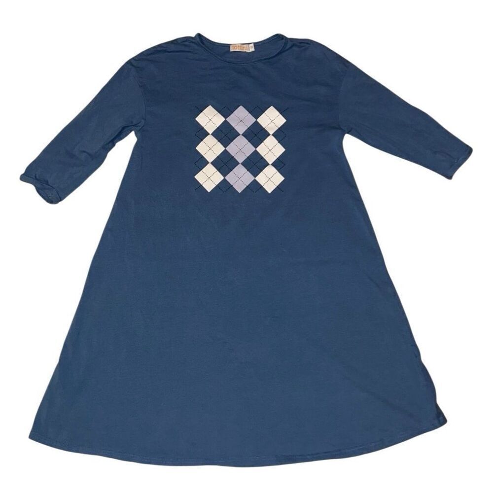 Girls Tottini 1/2 Sleeve Blue Argyle Dress Size 12 - Picture 2 of 4